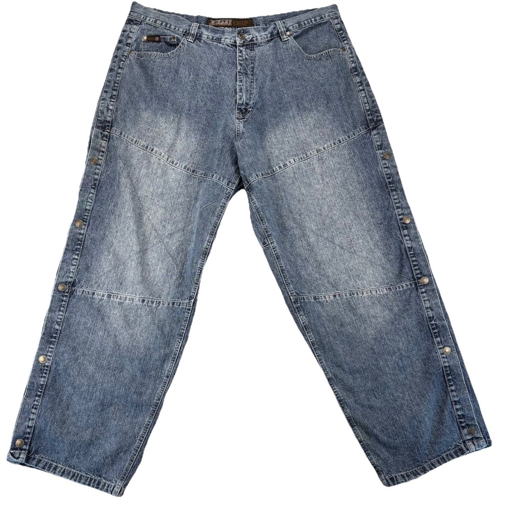 VTG Y2K DELF Side Snap Button Jeans 44x34 Baggy‎ Wide Leg Denim